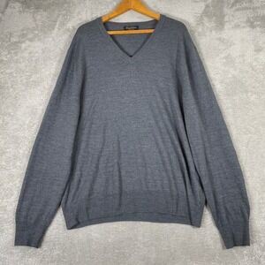 Brooks Brothers V Neck Sweater Mens 2XL Gray Saxxon Wool Solid Long Sleeve